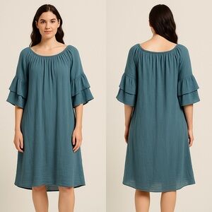 Indigo Rose Peasant-Style Dress – Size L